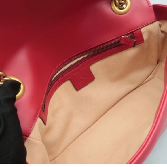 100% Authentic GUCCI Marmont Red Leather Shoulder Bag - Picture 10 of 12